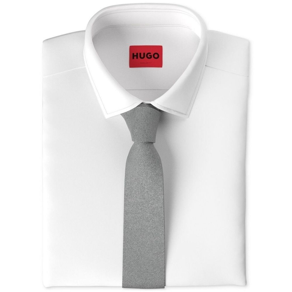 New with Tags Hugo Boss Men's Cotton Jacquard Tie Dark Grey One Size
